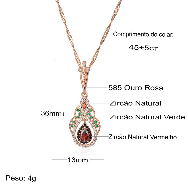 Colar Feminino Cobre Gota Otomana Granada Esmeralda Pavê Multicolorido Ouro Rosé 585