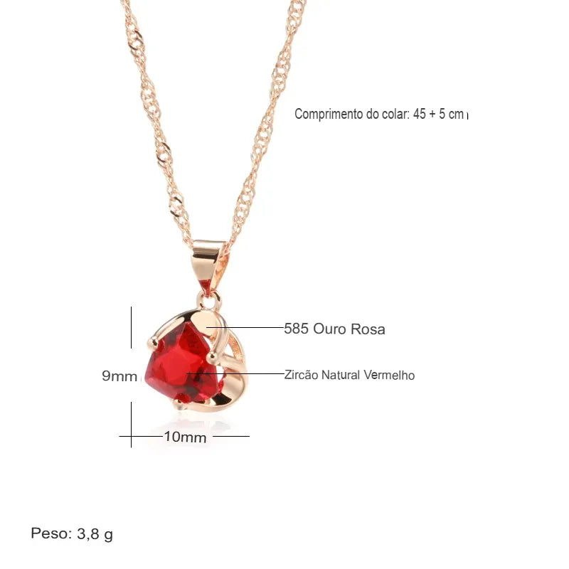 Colar Feminino Zircônia Vermelha Ouro Rosé 585 Cobre