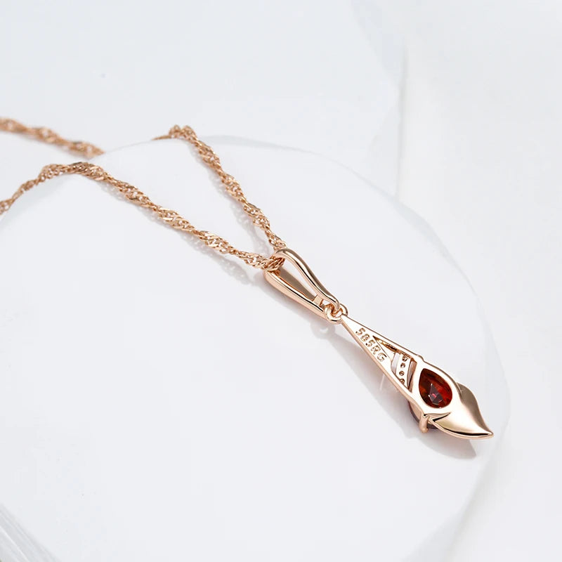 Colar Feminino Cobre Granada Gota Bail Cônico Art Deco Zircônia Ouro Rosé 585
