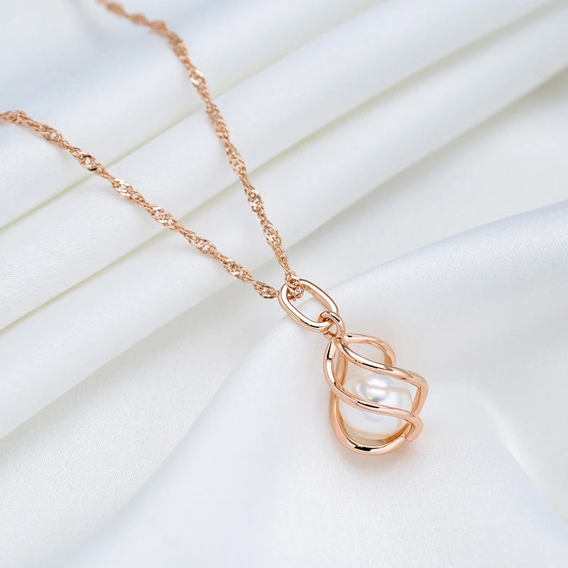 Colar Feminino Pérola Geométrico Oco Ouro Rosé 585 Cobre