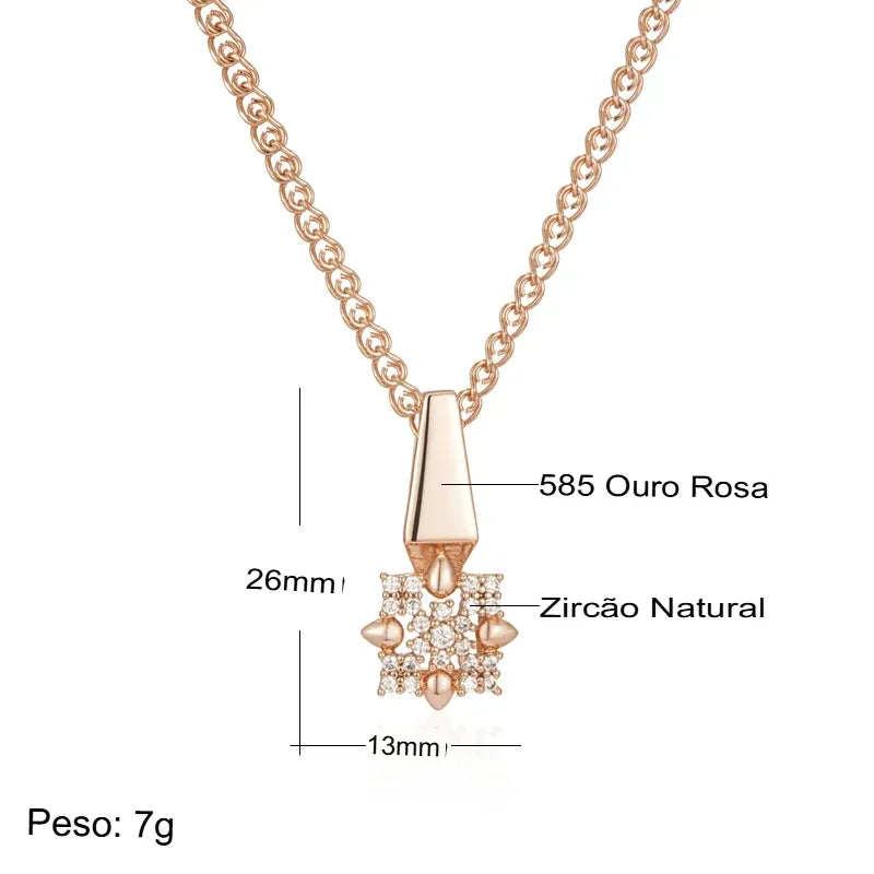 Colar Feminino Flor Cristal Brilhante Ouro Rosé 585 Cobre
