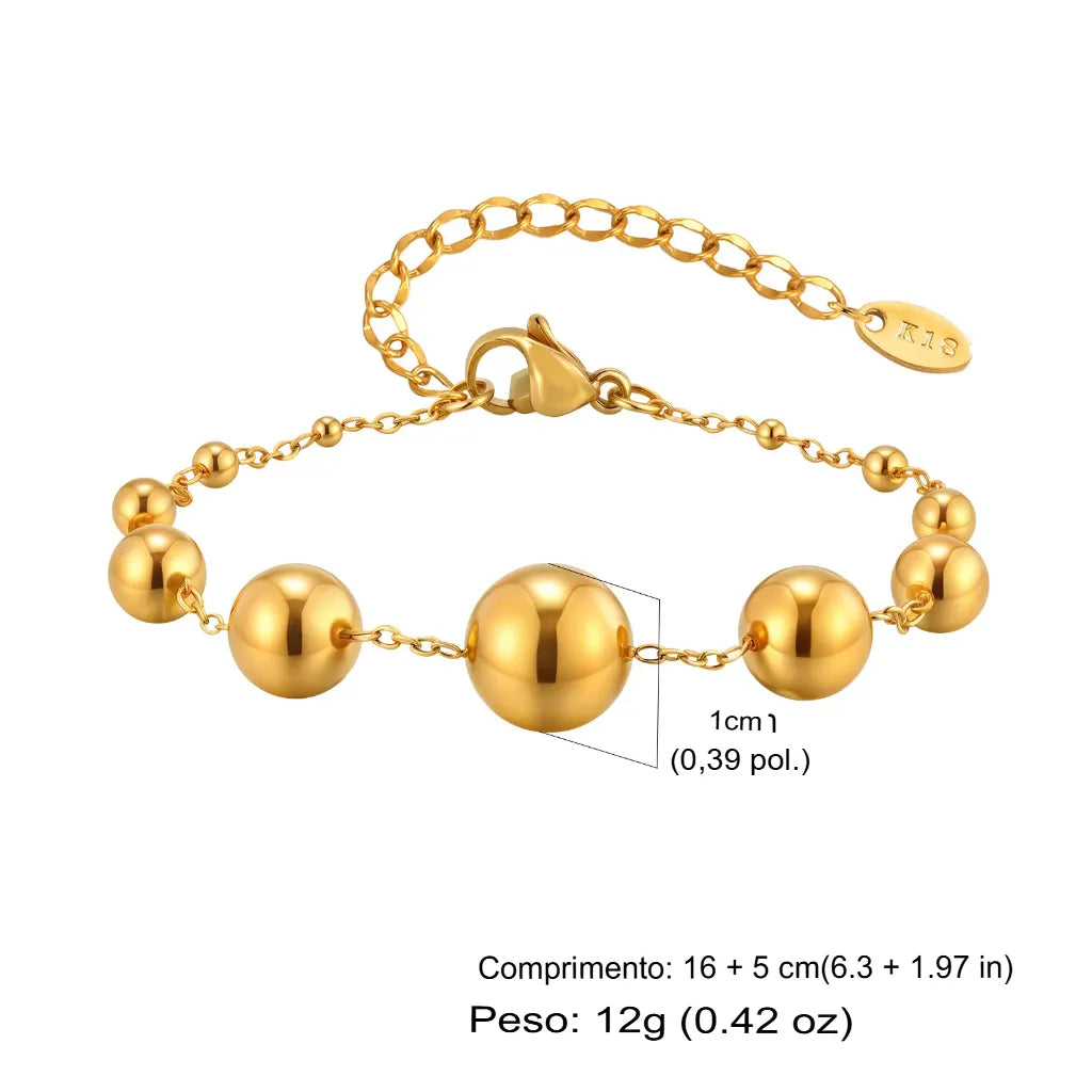 Kit Corrente E Pulseira Feminina Bolinhas Em Aço Inoxidável