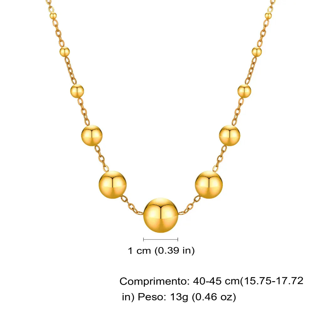 Kit Corrente E Pulseira Feminina Bolinhas Em Aço Inoxidável