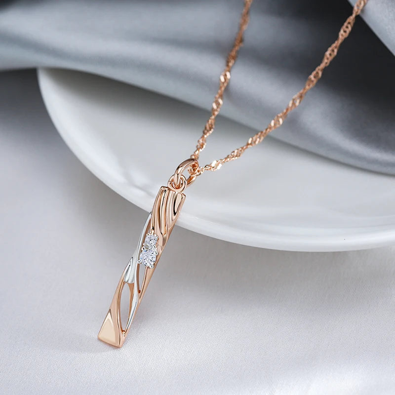 Colar Feminino Cobre Barra Diagonal Zircônia Cristal Ouro Rosé