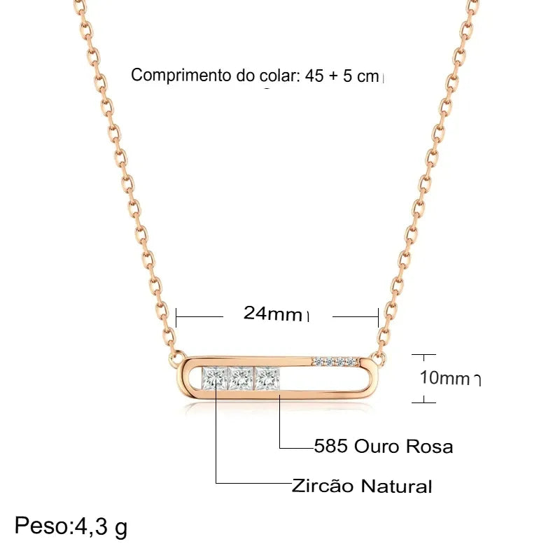 Colar Feminino Cobre Barra Oval Zircônia Cristal Ouro Rosé