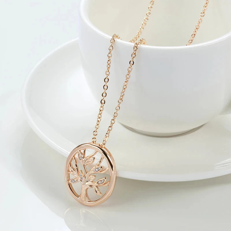 Colar Feminino Cobre Medalhão Árvore da Vida Zircônia Cristal Ouro Rosé