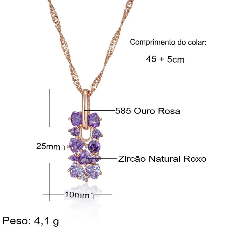 Colar Feminino Cobre Cascata Zircônia Ametista Degrêe Ouro Rosé 585
