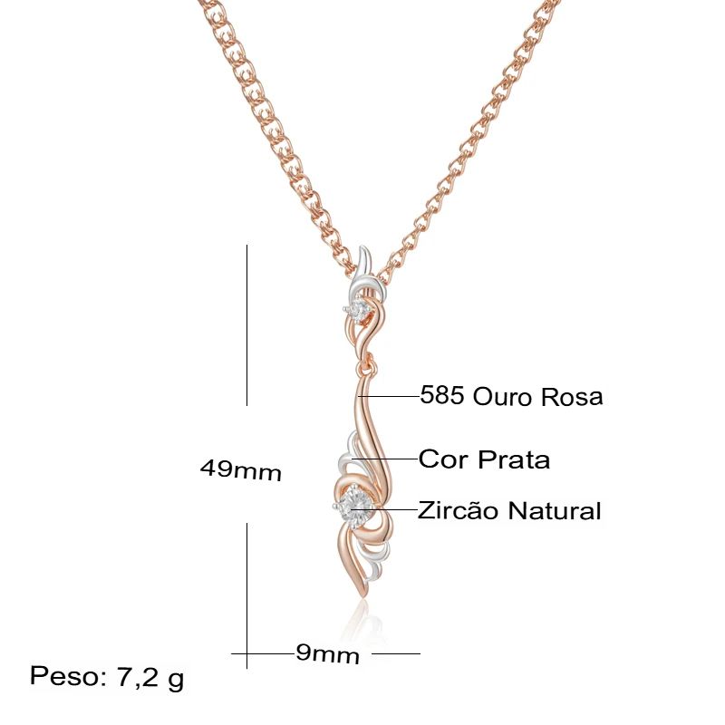 Colar Feminino Cobre Drop Ondulado Bicolor Zircônia Ouro Rosé Prata 585