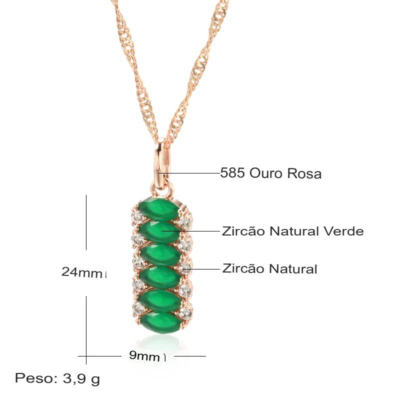 Colar Feminino Cobre Cluster Esmeralda Marquise Zircônia Ouro Rosé 585