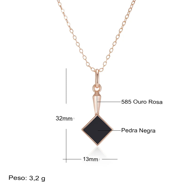 Colar Feminino Cobre Ônix Negro Ouro Rosé 585