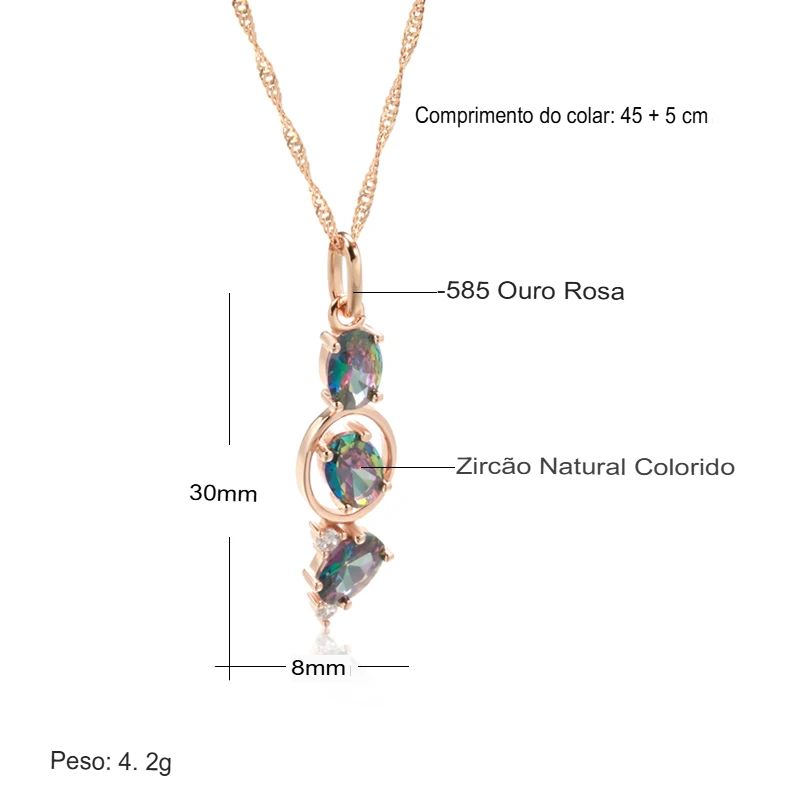 Colar Feminino Cobre Trio Topázio Místico Oval Cascata Iridescente Ouro Rosé 585