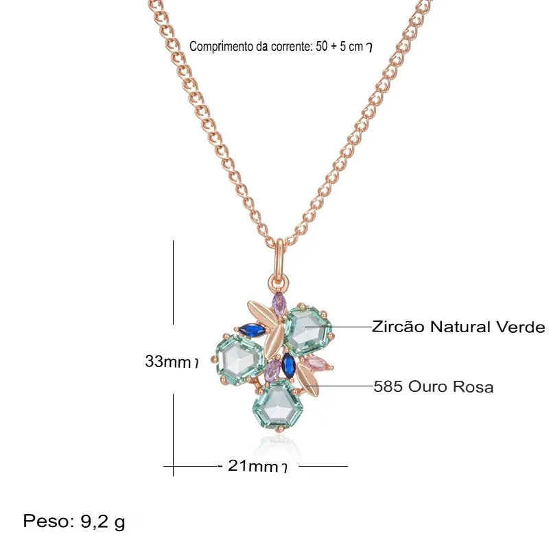 Colar Feminino Cobre Zircônia Verde Losango Ouro Rosé 585