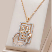 Colar Feminino Cobre Placa Quadrada Argola Floral Pavê Marquise Ouro Amarelo 585