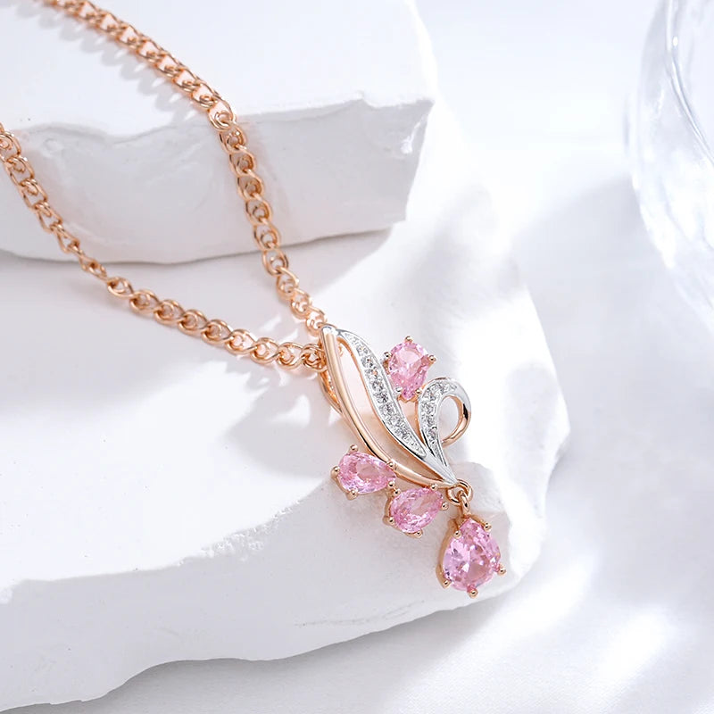 Colar Feminino Cobre Asa Zircônia Rosa Gota Ouro Rosé 585