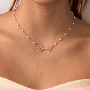 Colar Personalizado Com Nome E Pérolas Banhada a Ouro 18k