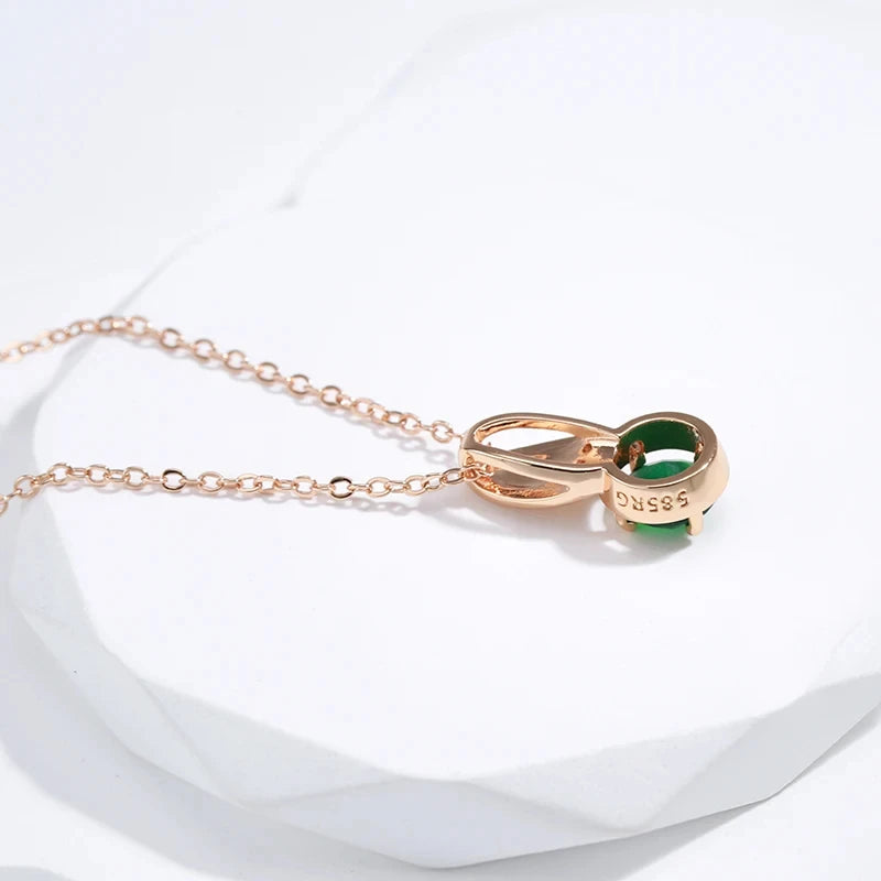 Colar Feminino Cobre Esmeralda Redonda Solitário Bail Meia-Lua Zircônia Ouro Rosé 585