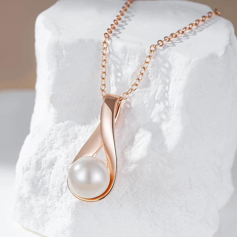 Colar Feminino Cobre Espiral Pérola Branca Nupcial Ouro Rosé