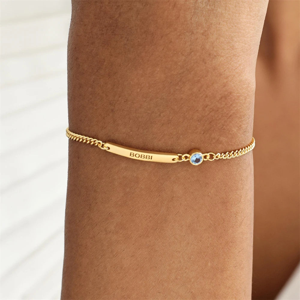 Pulseira Personalizada com Pedra de Aniversário e Nome Gravado