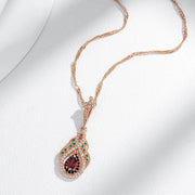 Colar Feminino Cobre Gota Otomana Granada Esmeralda Pavê Multicolorido Ouro Rosé 585