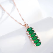 Colar Feminino Cobre Cluster Esmeralda Marquise Zircônia Ouro Rosé 585