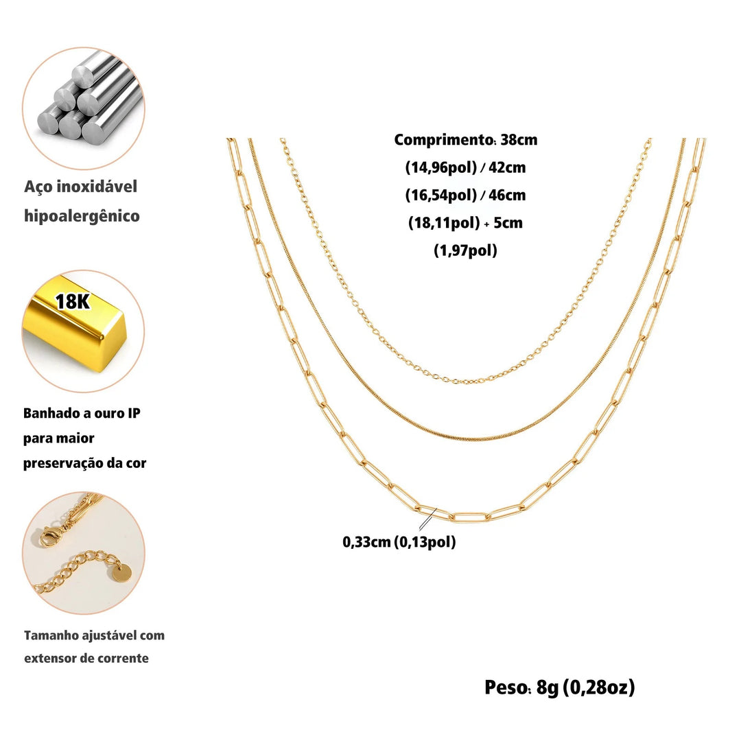 Kit 3 Colares Femininos Camadas 316 – Aço Inoxidável