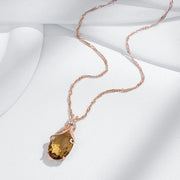 Colar Feminino Cobre Citrino Oval Âmbar Bail Arabesco Zircônia Ouro Rosé 585