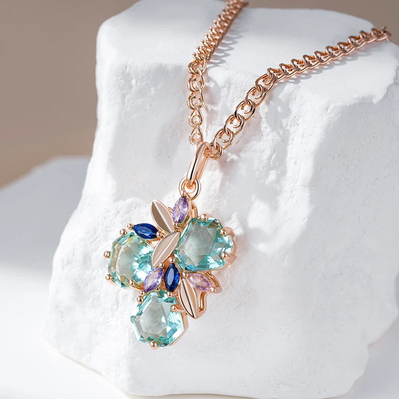 Colar Feminino Cobre Zircônia Verde Losango Ouro Rosé 585