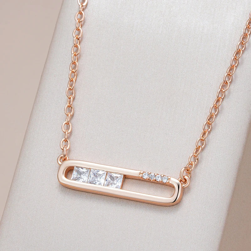 Colar Feminino Cobre Barra Oval Zircônia Cristal Ouro Rosé