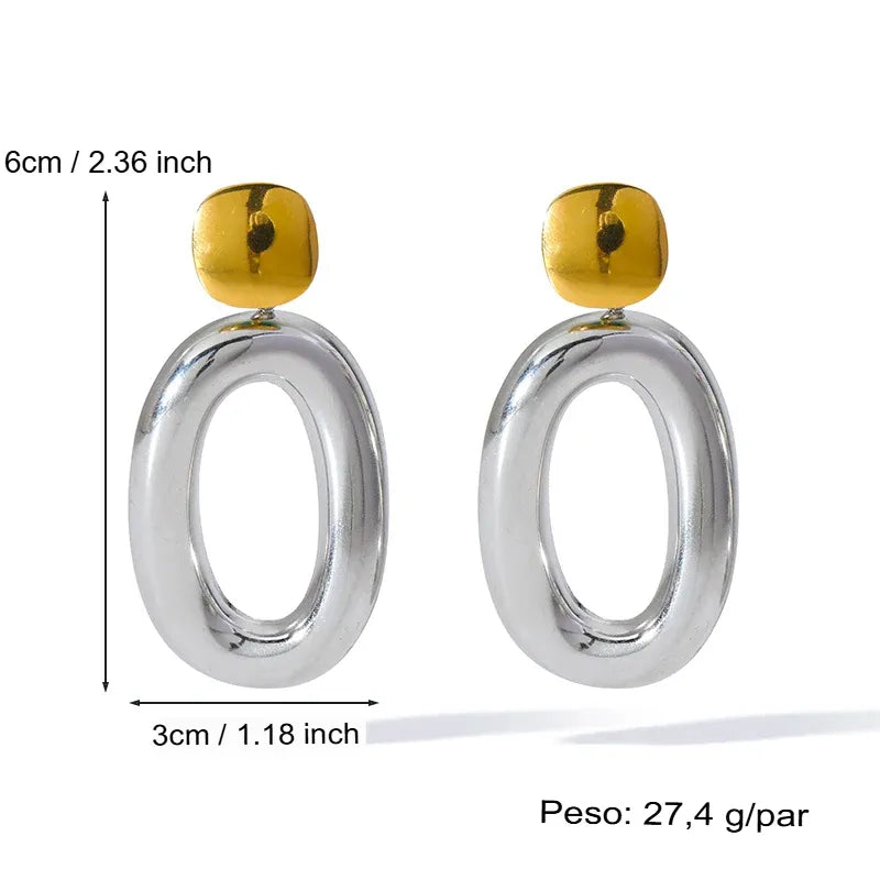 Brinco Feminino Pendente Geométrico Maxi Em Aço Inoxidável