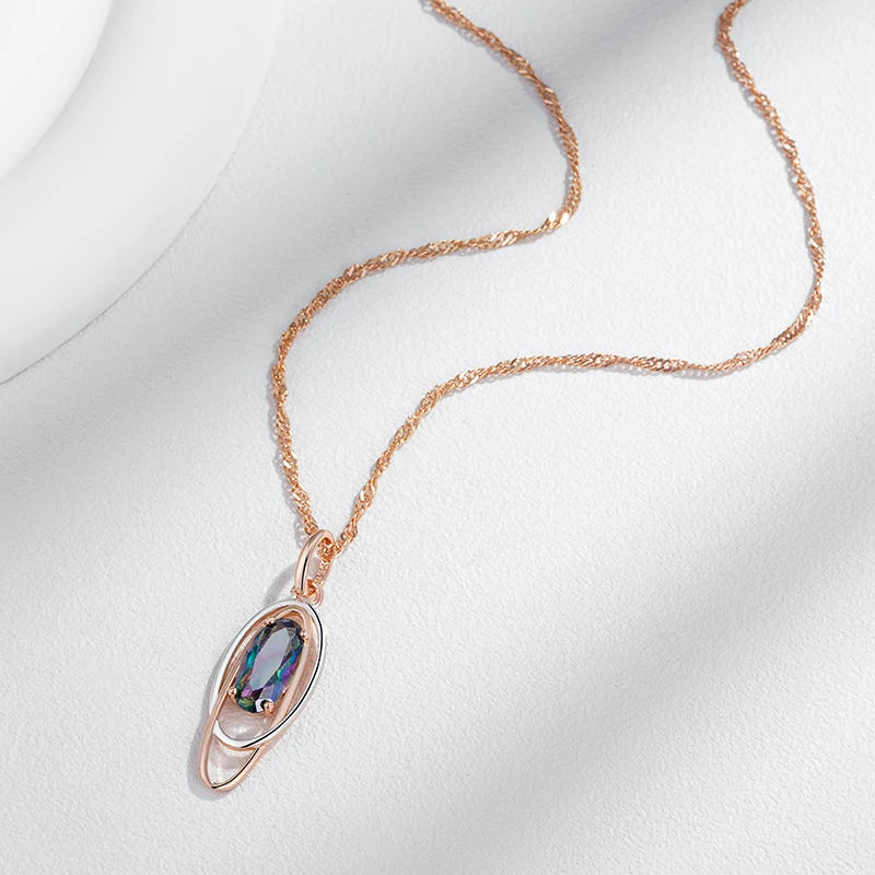 Colar Feminino Zircônia Oval Colorida Ouro Rosé 585 Cobre
