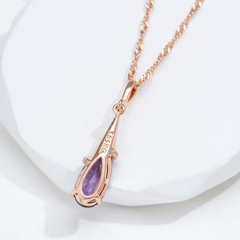 Colar Feminino Cobre Ametista Gota Bail Cônico Zircônia Meia-Lua Ouro Rosé 585
