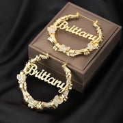 Qitian-Bambu Hoop Nome Brinco, Brincos De Borboleta De Diamante Personalizado, Aço Inoxidável, Estilo Hip Hop, Jóias Sexy, Personalidade