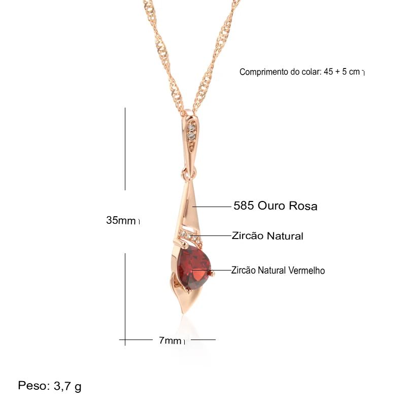 Colar Feminino Cobre Granada Gota Bail Cônico Art Deco Zircônia Ouro Rosé 585