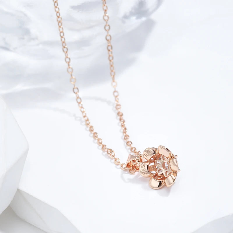 Colar Feminino Cobre Flor Halo 6 Pétalas Zircônia Baguete Ouro Rosé 585