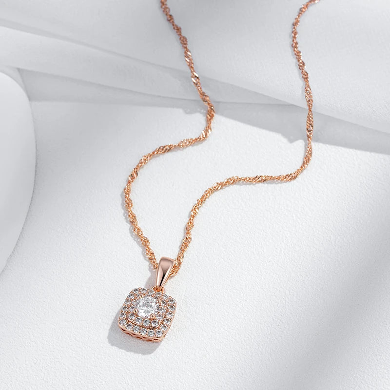 Colar Feminino Cobre Quadrado Halo Duplo Zircônia Ouro Rosé 585