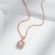 Colar Feminino Cobre Quadrado Halo Duplo Zircônia Ouro Rosé 585