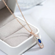 Colar Feminino Cobre Placa Onda Azul Marquise Bicolor Ouro Rosé