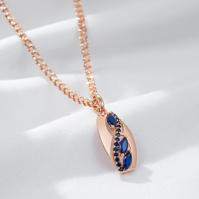 Colar Feminino Cobre Oval Safira Marquise Faixa Diagonal Ouro Rosé 585