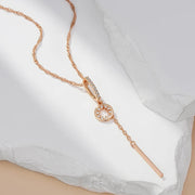 Colar Feminino Cobre Círculo Oco Zircônia Barra Pendente Ouro Rosé 585