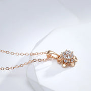 Colar Feminino Cobre Flor Halo 6 Pétalas Zircônia Baguete Ouro Rosé 585