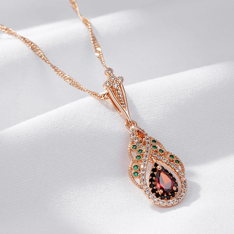 Colar Feminino Cobre Gota Otomana Granada Esmeralda Pavê Multicolorido Ouro Rosé 585