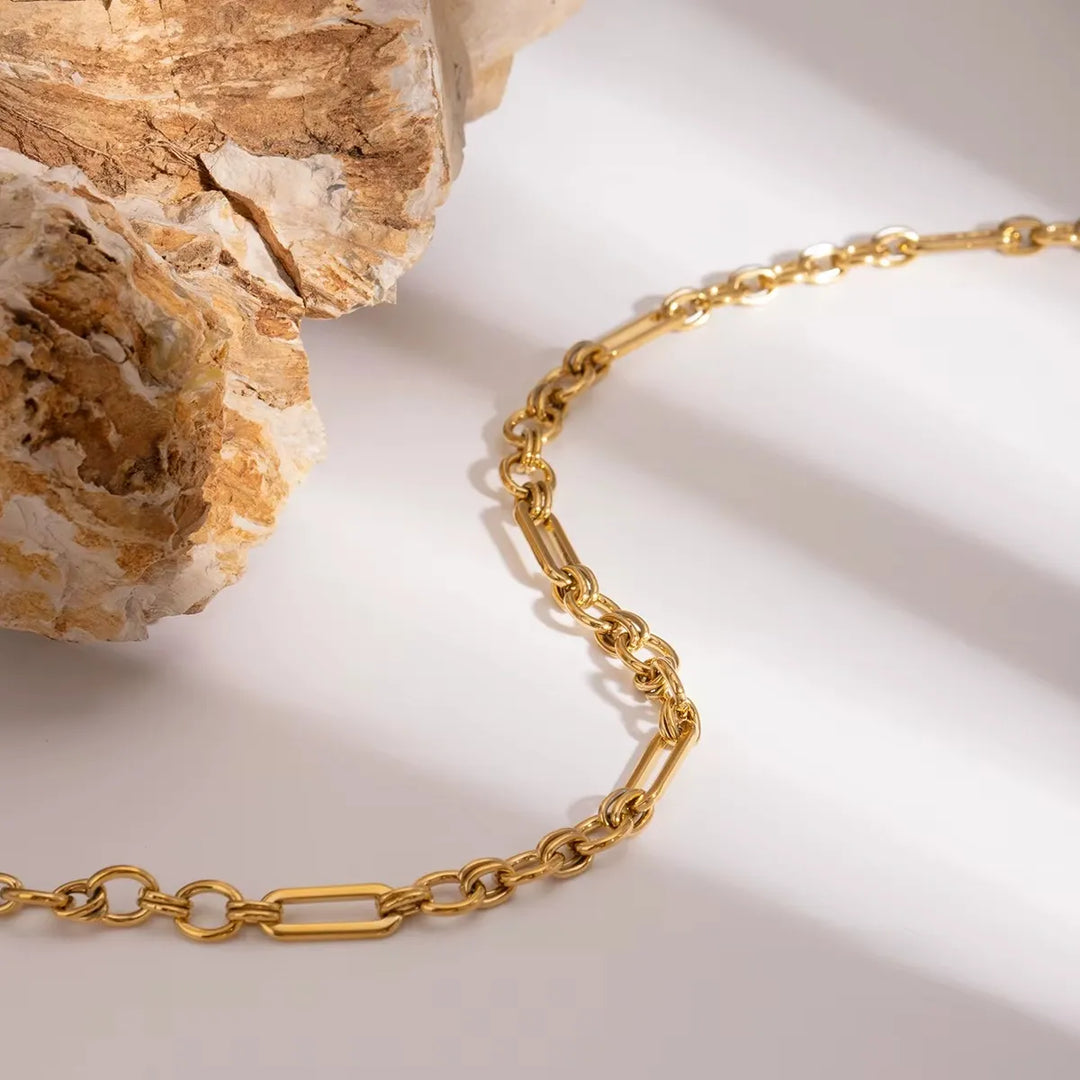 Colar Feminino Corrente Statement Banhado Ouro 18k Em Aço Inoxidável