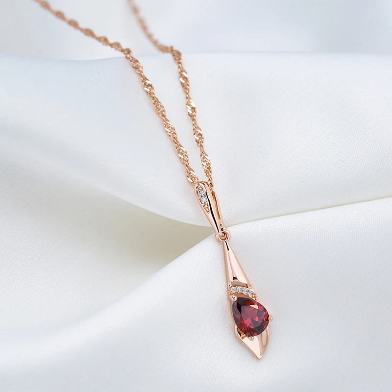 Colar Feminino Cobre Granada Gota Bail Cônico Art Deco Zircônia Ouro Rosé 585