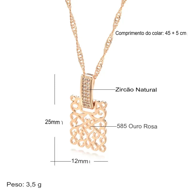 Colar Feminino Cobre Arabesco Vazado Zircônia Filigrana Ouro Rosé