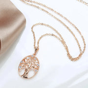 Colar Feminino Cobre Árvore da Vida Oval Zircônia Tronco 3D Ouro Rosé 585