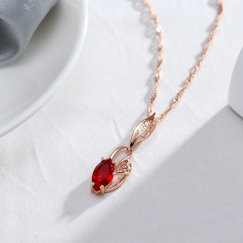 Colar Feminino Cobre Rubi Marquise Pétalas Vazadas Arabesco Ouro Rosé 585