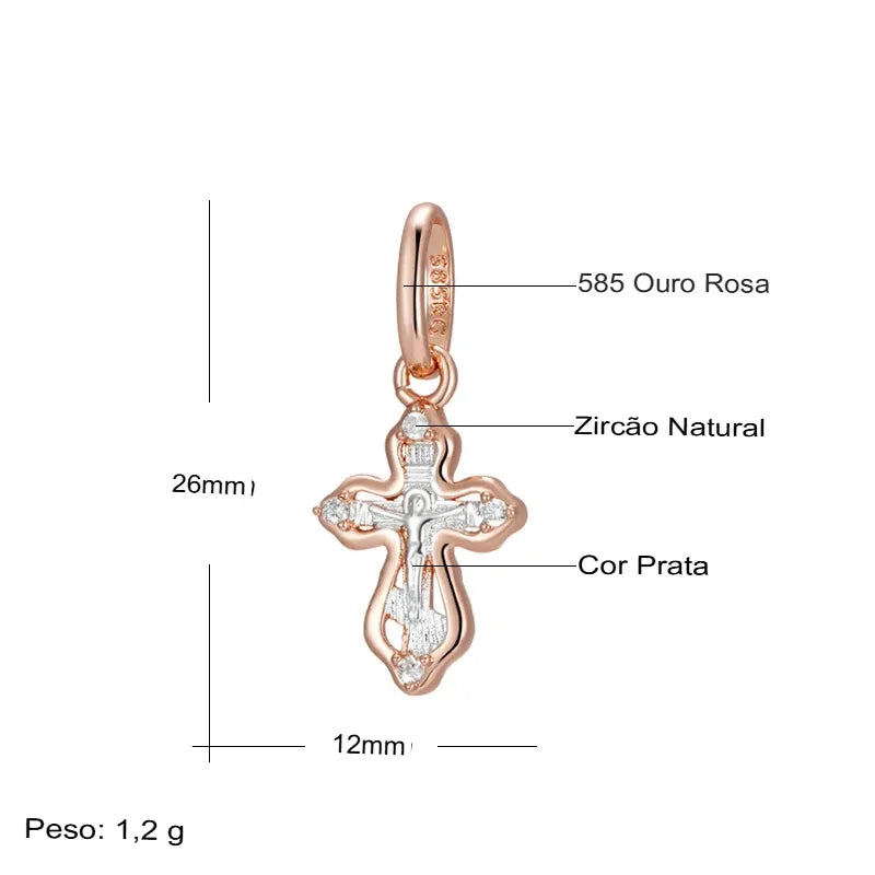 Colar Feminino Cobre Cruz Ortodoxa Zircônia Ouro Rosé 585