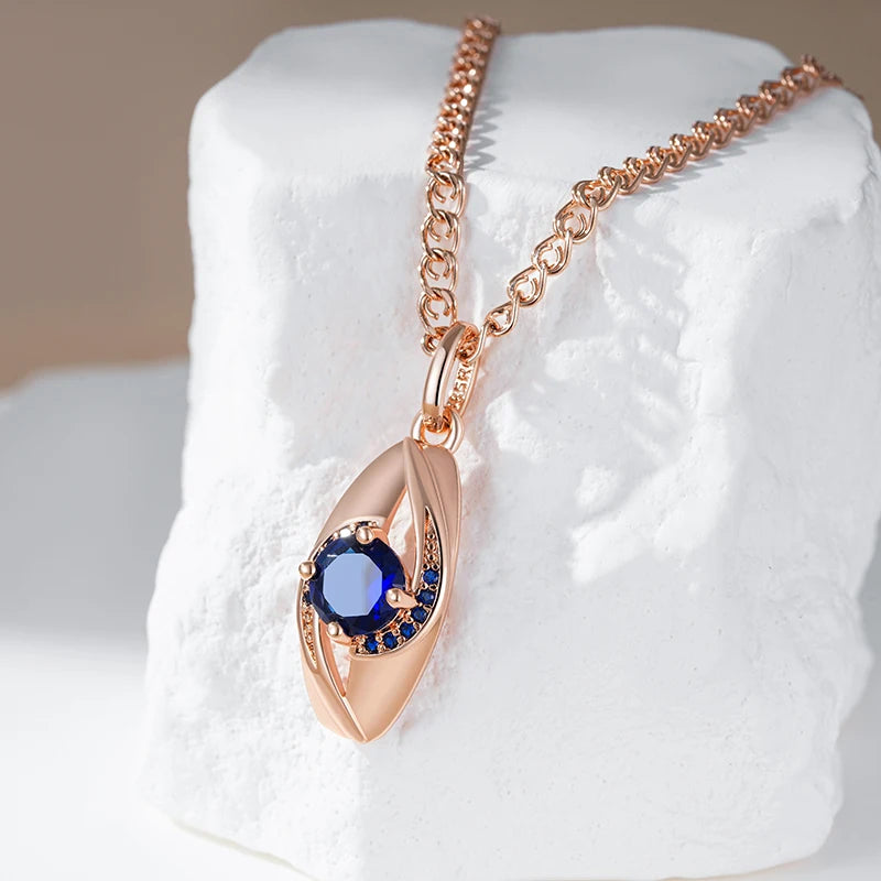 Colar Feminino Cobre Marquise Vazado Safira Zircônia Azul Ouro Rosé 585