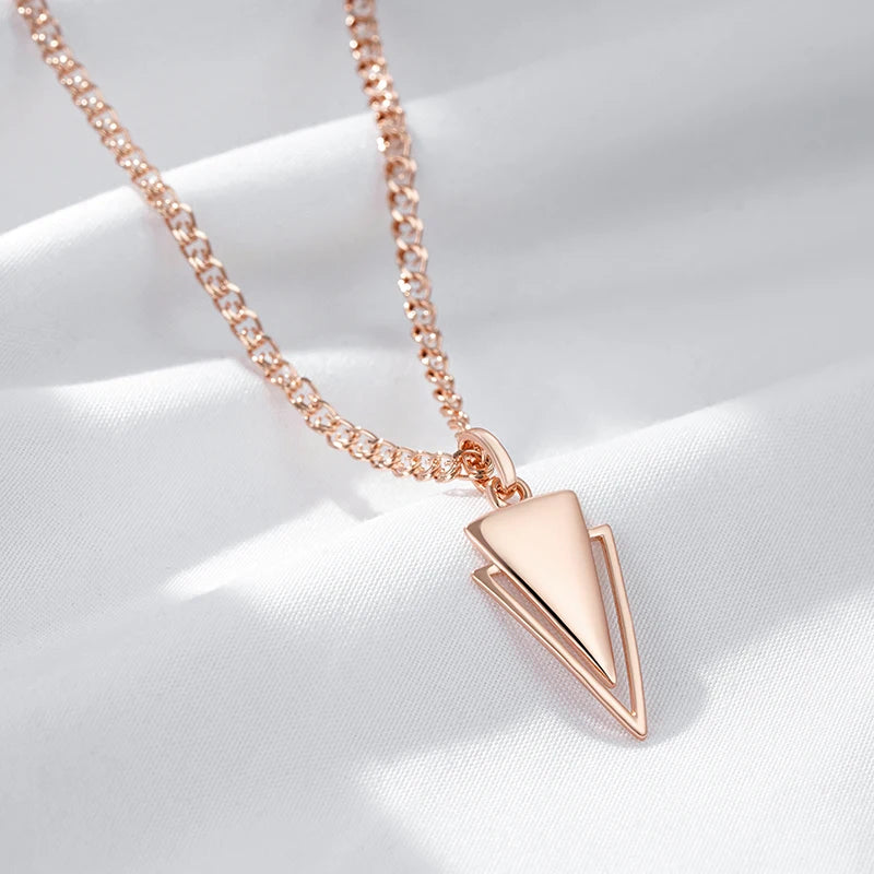 Colar Feminino Cobre Triângulo Duplo Sobreposto Polido Geométrico Ouro Rosé 585