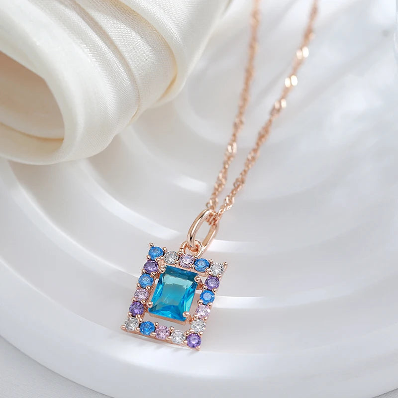 Colar Feminino Cobre Quadrado Topázio Halo Colorido Ouro Rosé 585